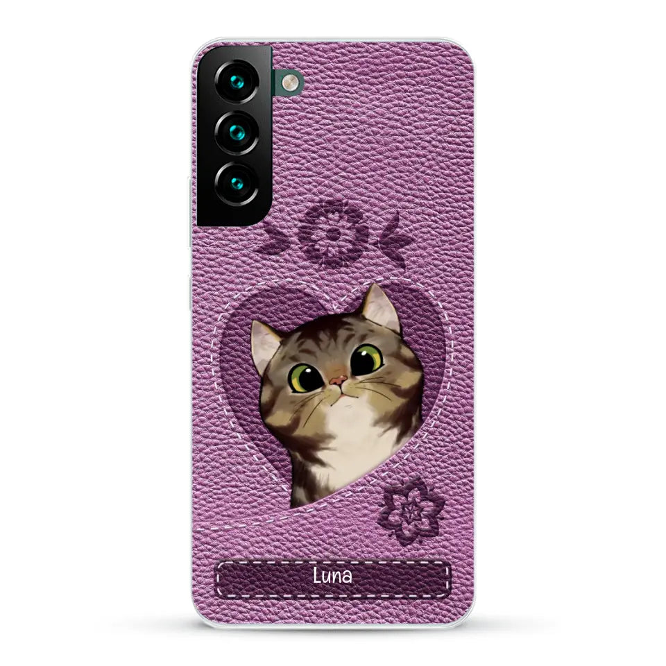 Corazón felino efecto cuero - Funda personalizada