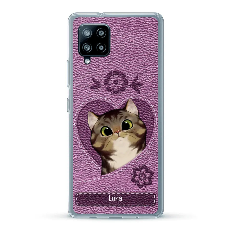 Corazón felino efecto cuero - Funda personalizada
