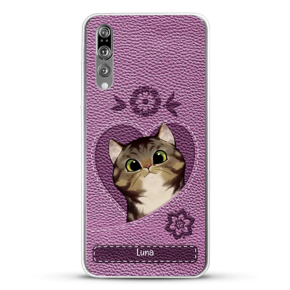 Corazón felino efecto cuero - Funda personalizada