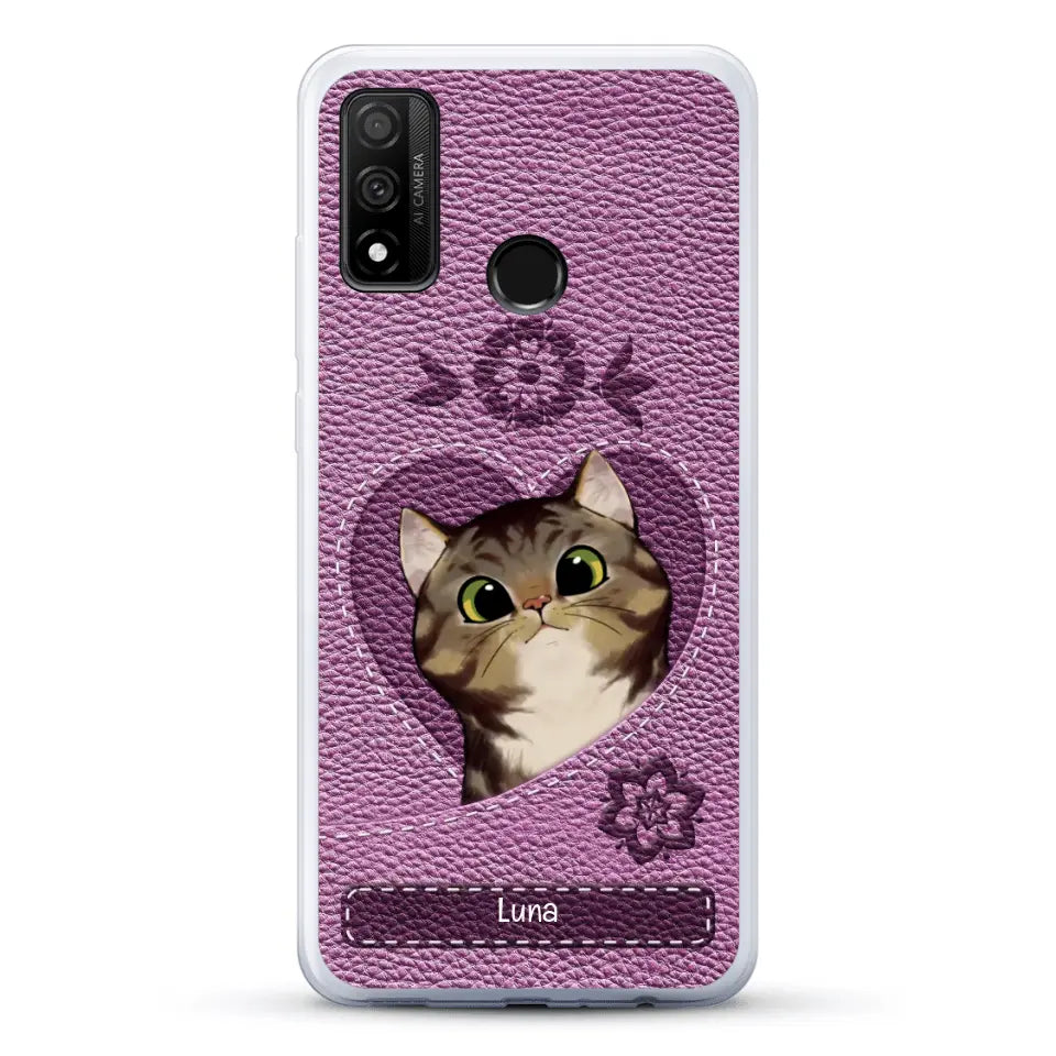 Corazón felino efecto cuero - Funda personalizada