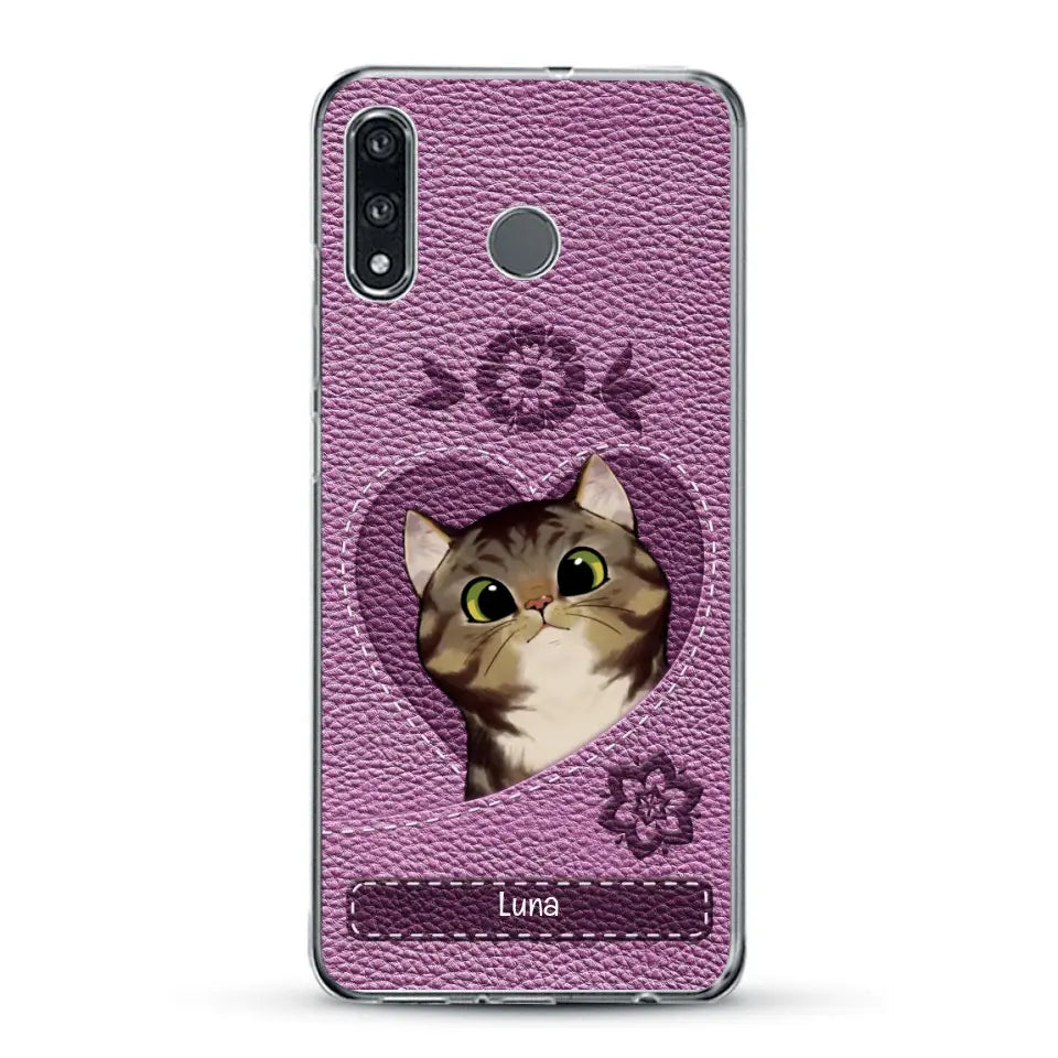 Corazón felino efecto cuero - Funda personalizada