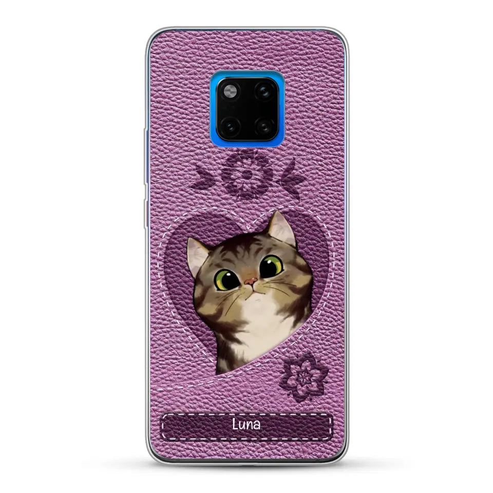 Corazón felino efecto cuero - Funda personalizada