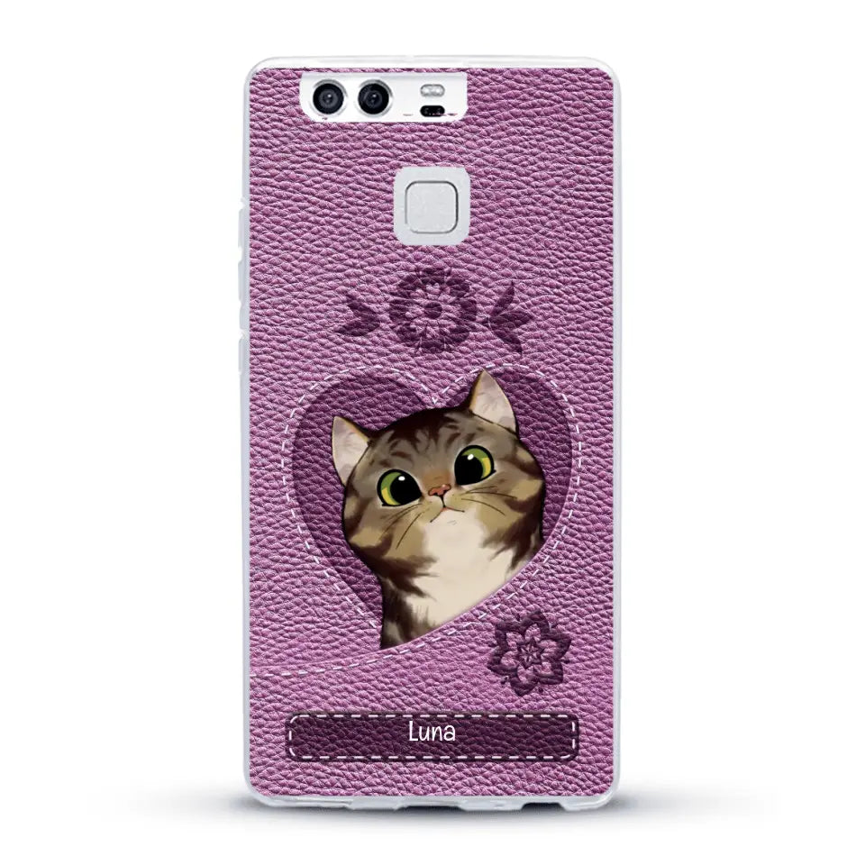 Corazón felino efecto cuero - Funda personalizada