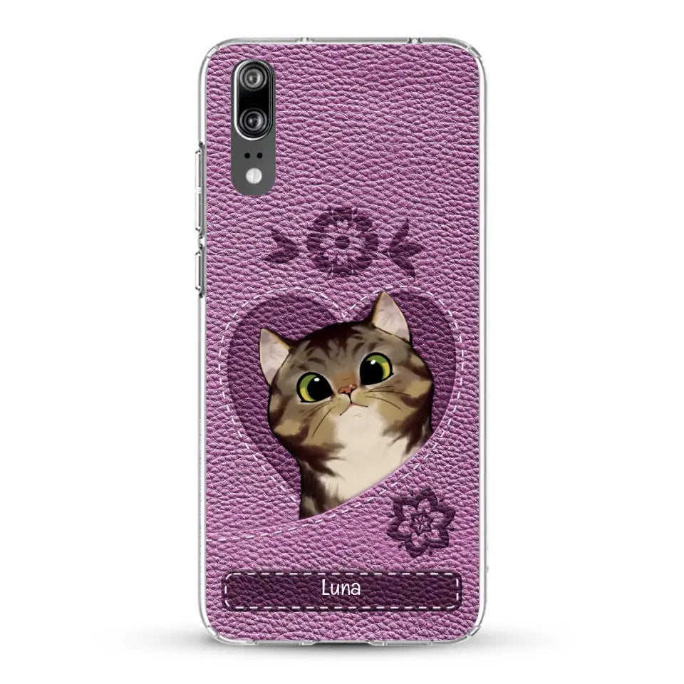 Corazón felino efecto cuero - Funda personalizada