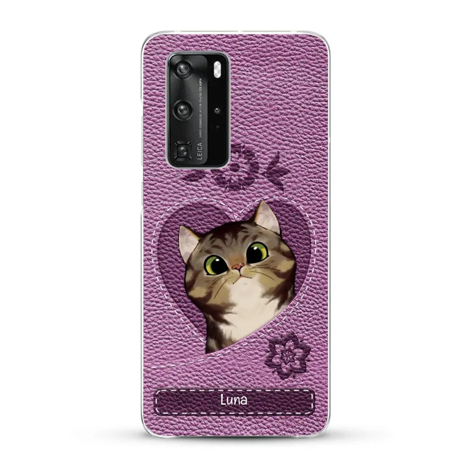 Corazón felino efecto cuero - Funda personalizada