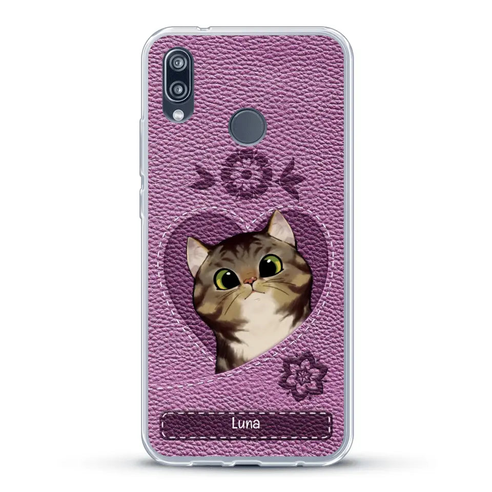 Corazón felino efecto cuero - Funda personalizada