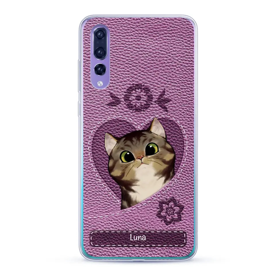 Corazón felino efecto cuero - Funda personalizada