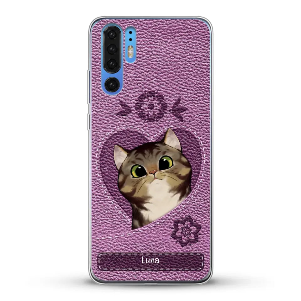 Corazón felino efecto cuero - Funda personalizada