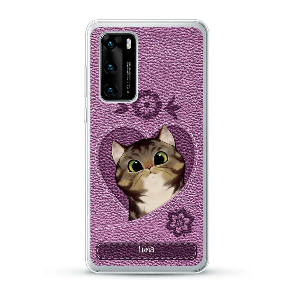Corazón felino efecto cuero - Funda personalizada