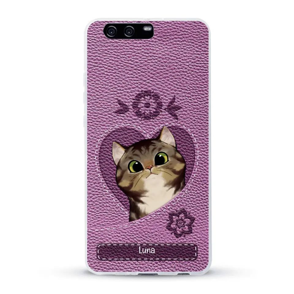 Corazón felino efecto cuero - Funda personalizada