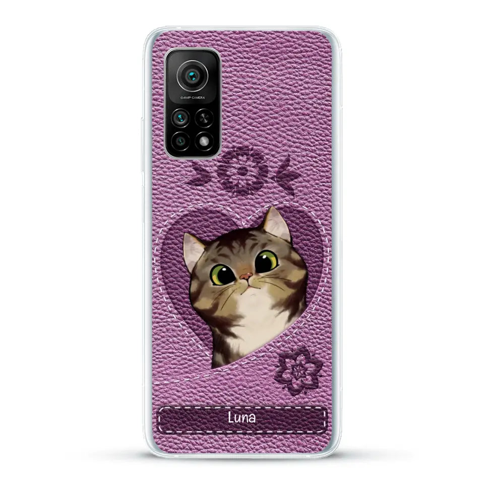Corazón felino efecto cuero - Funda personalizada