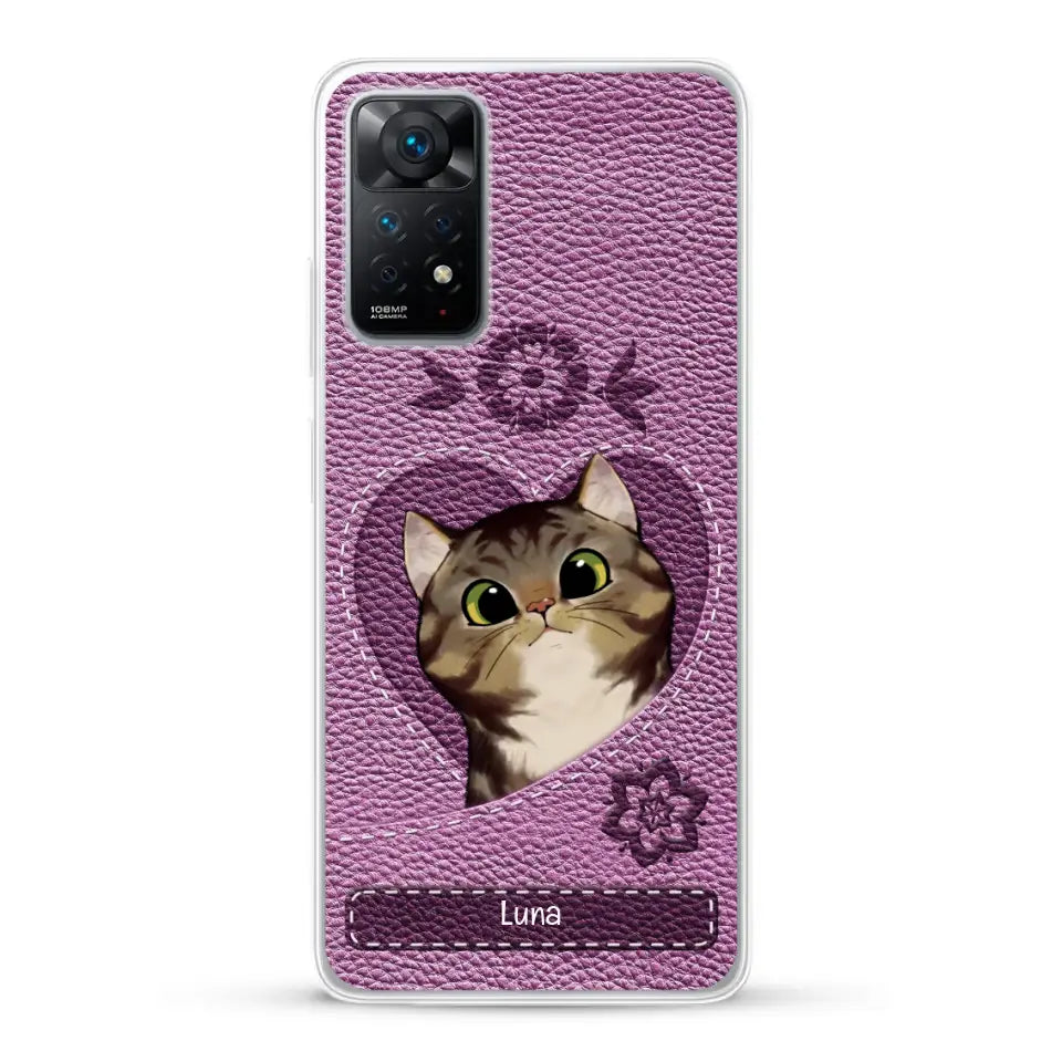 Corazón felino efecto cuero - Funda personalizada