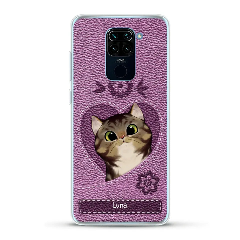 Corazón felino efecto cuero - Funda personalizada
