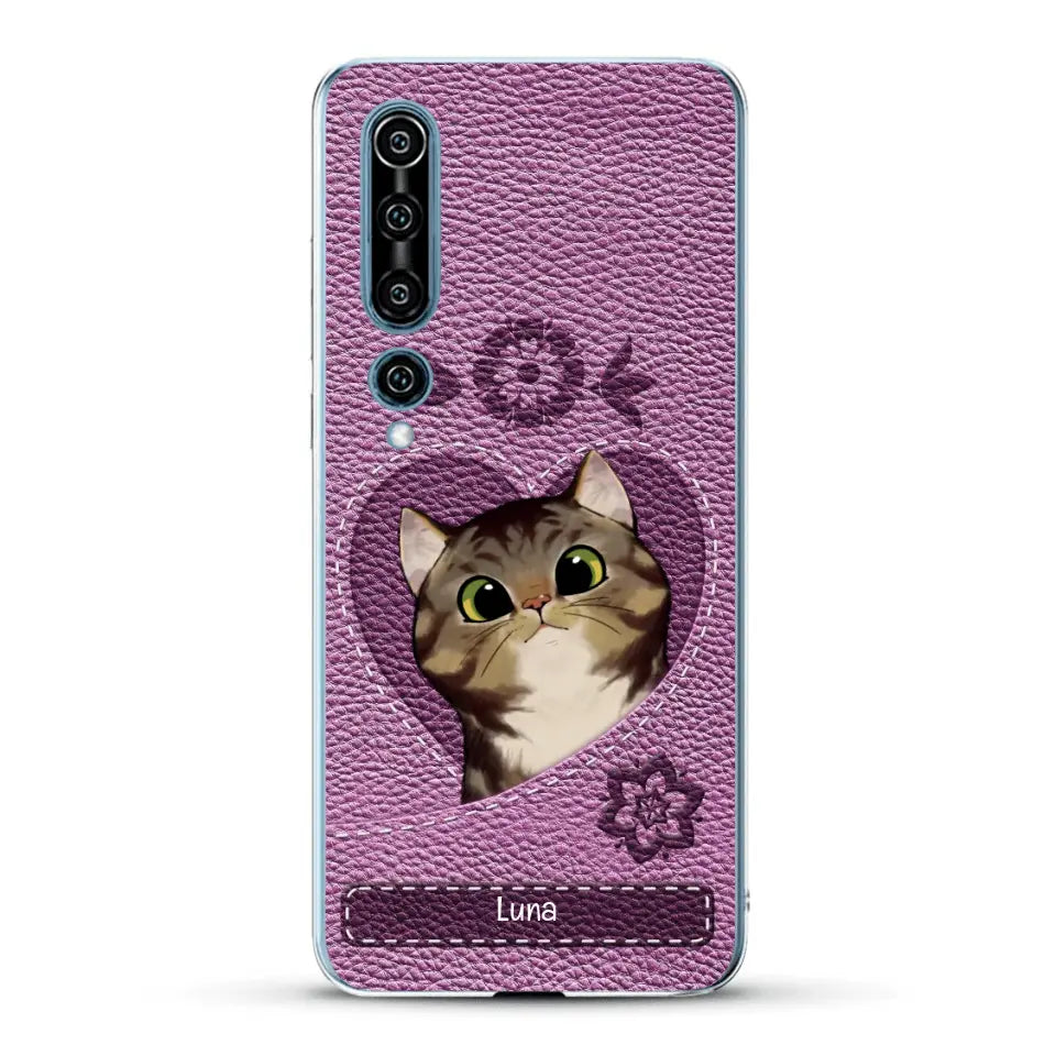 Corazón felino efecto cuero - Funda personalizada