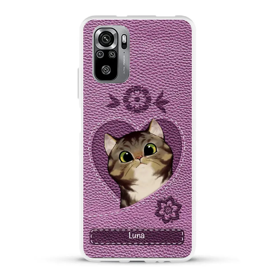 Corazón felino efecto cuero - Funda personalizada