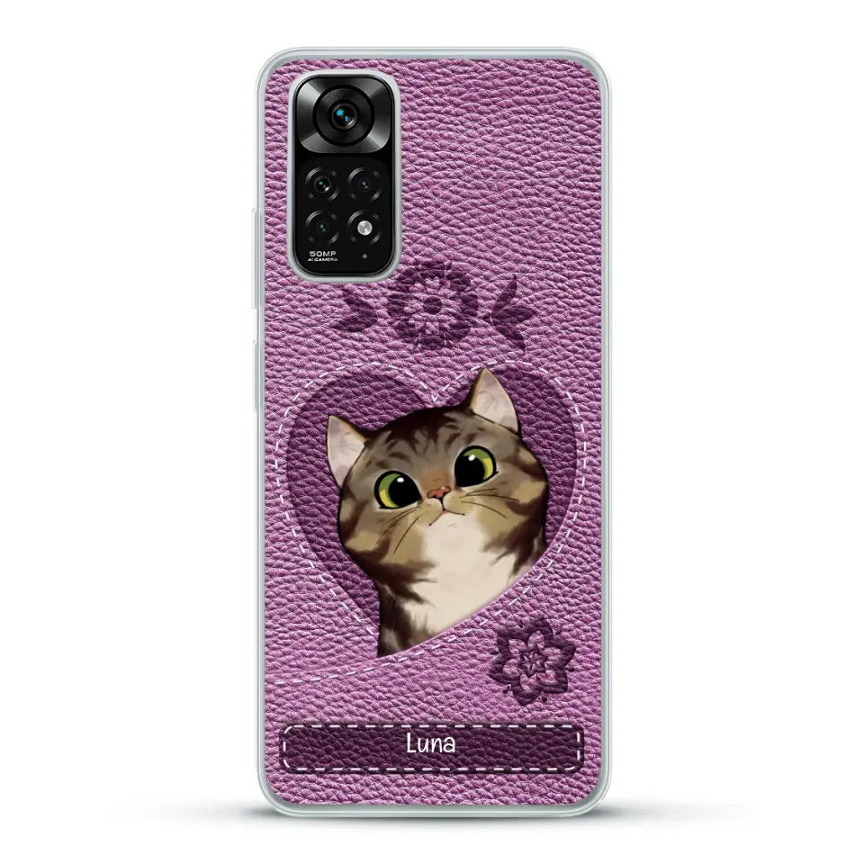 Corazón felino efecto cuero - Funda personalizada