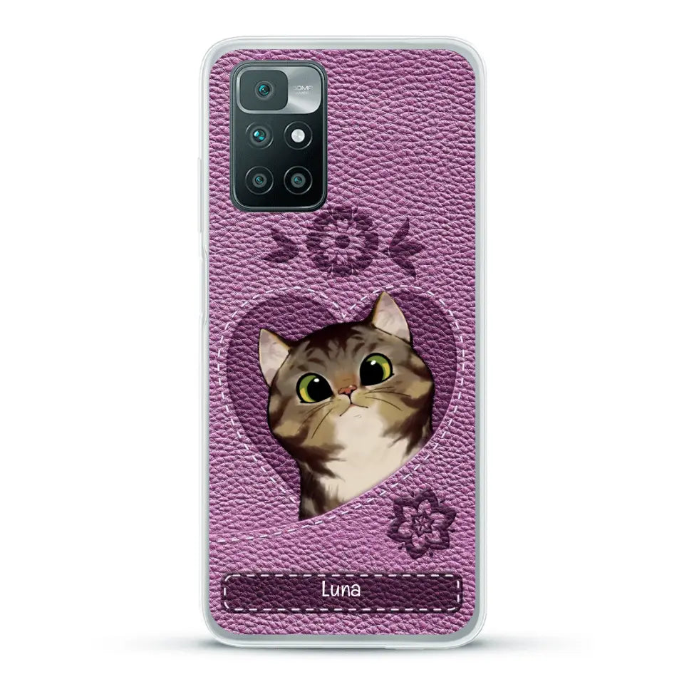 Corazón felino efecto cuero - Funda personalizada