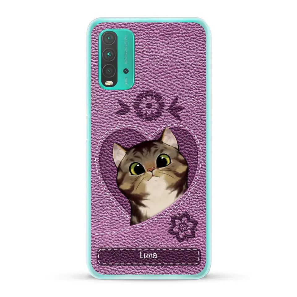 Corazón felino efecto cuero - Funda personalizada