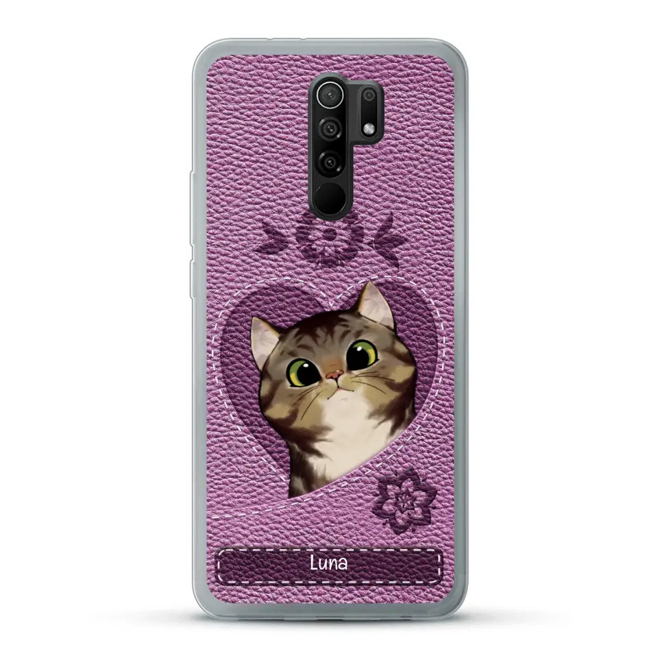 Corazón felino efecto cuero - Funda personalizada