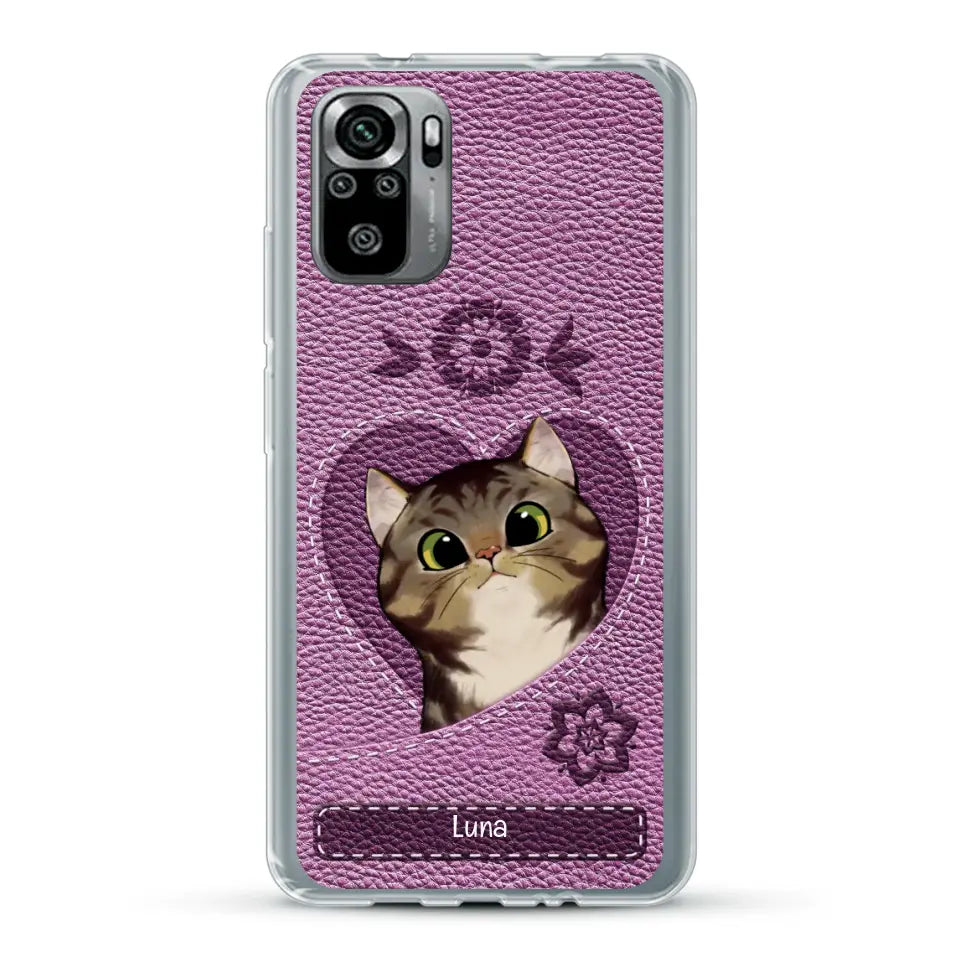 Corazón felino efecto cuero - Funda personalizada