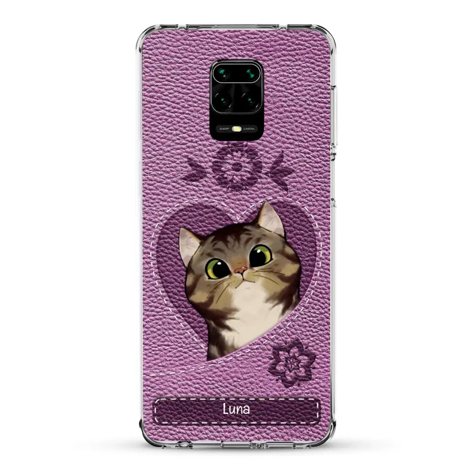 Corazón felino efecto cuero - Funda personalizada