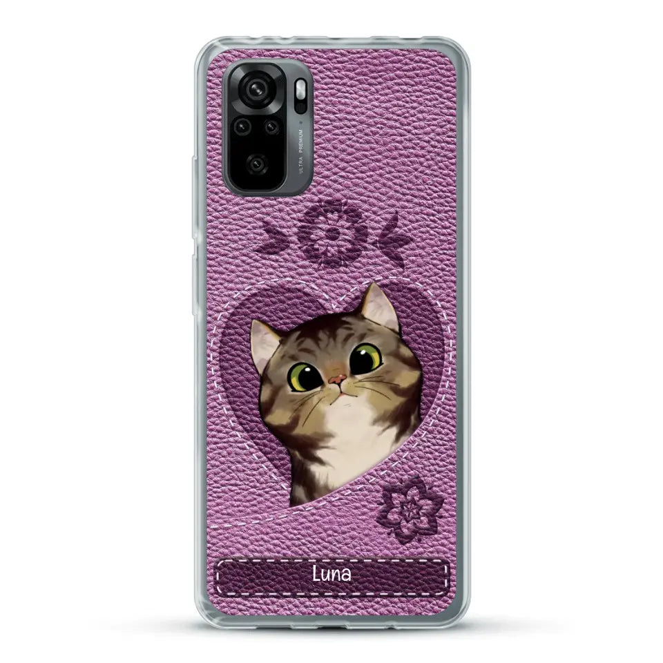 Corazón felino efecto cuero - Funda personalizada