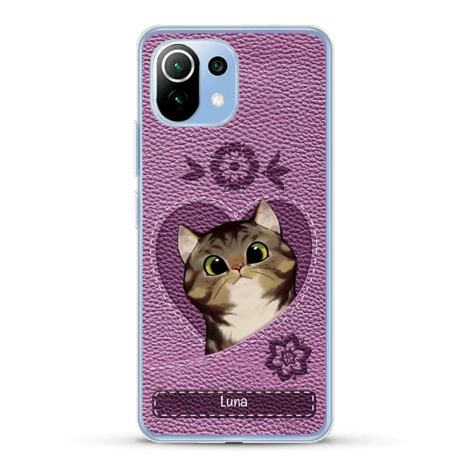 Corazón felino efecto cuero - Funda personalizada