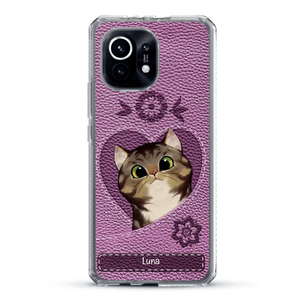 Corazón felino efecto cuero - Funda personalizada