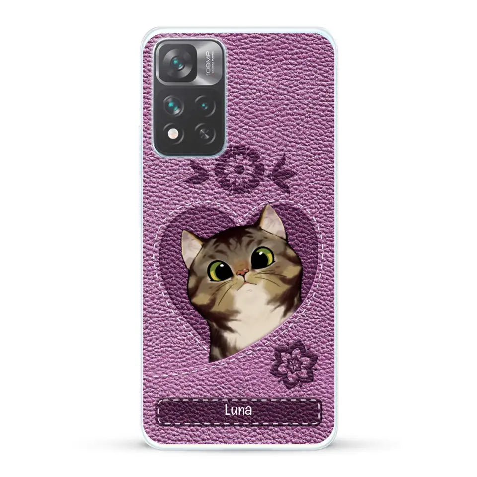 Corazón felino efecto cuero - Funda personalizada