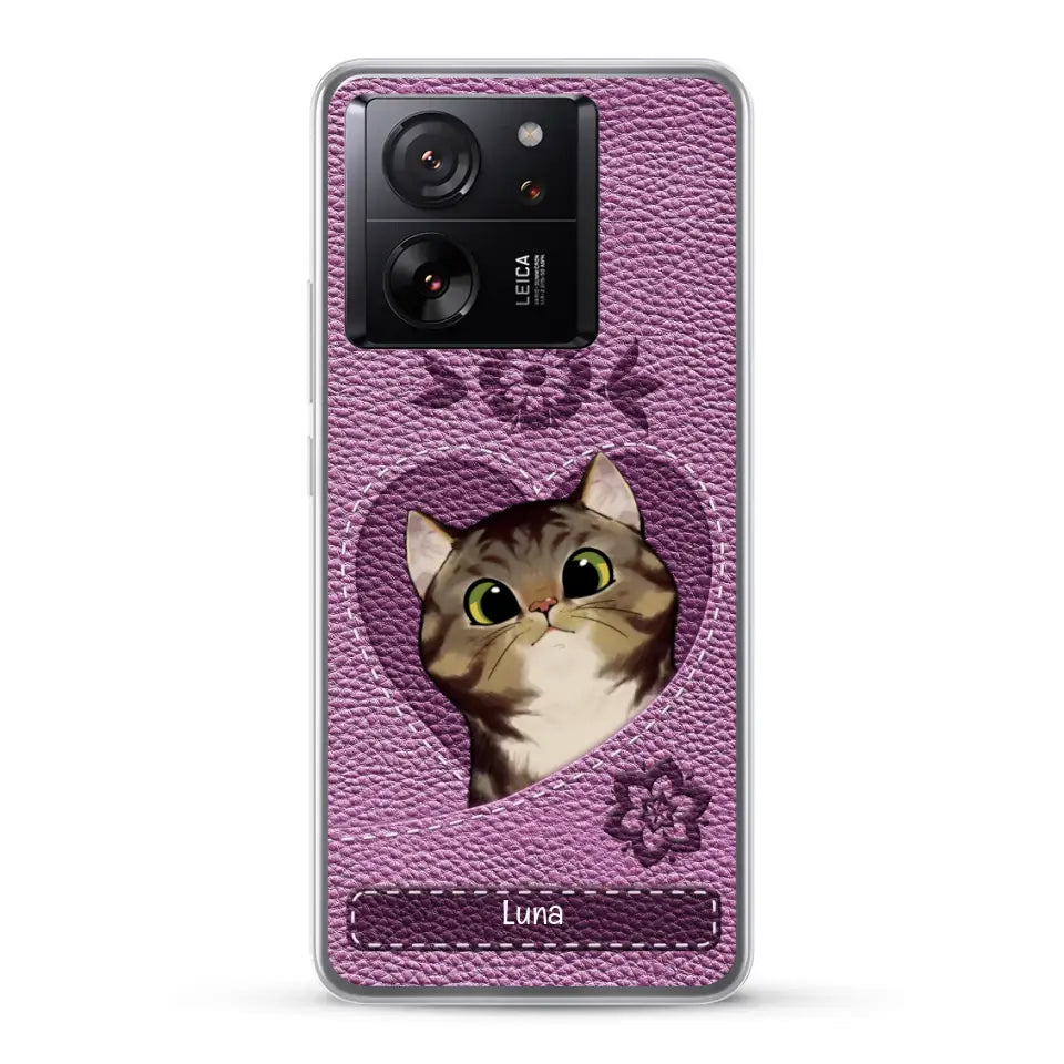 Corazón felino efecto cuero - Funda personalizada