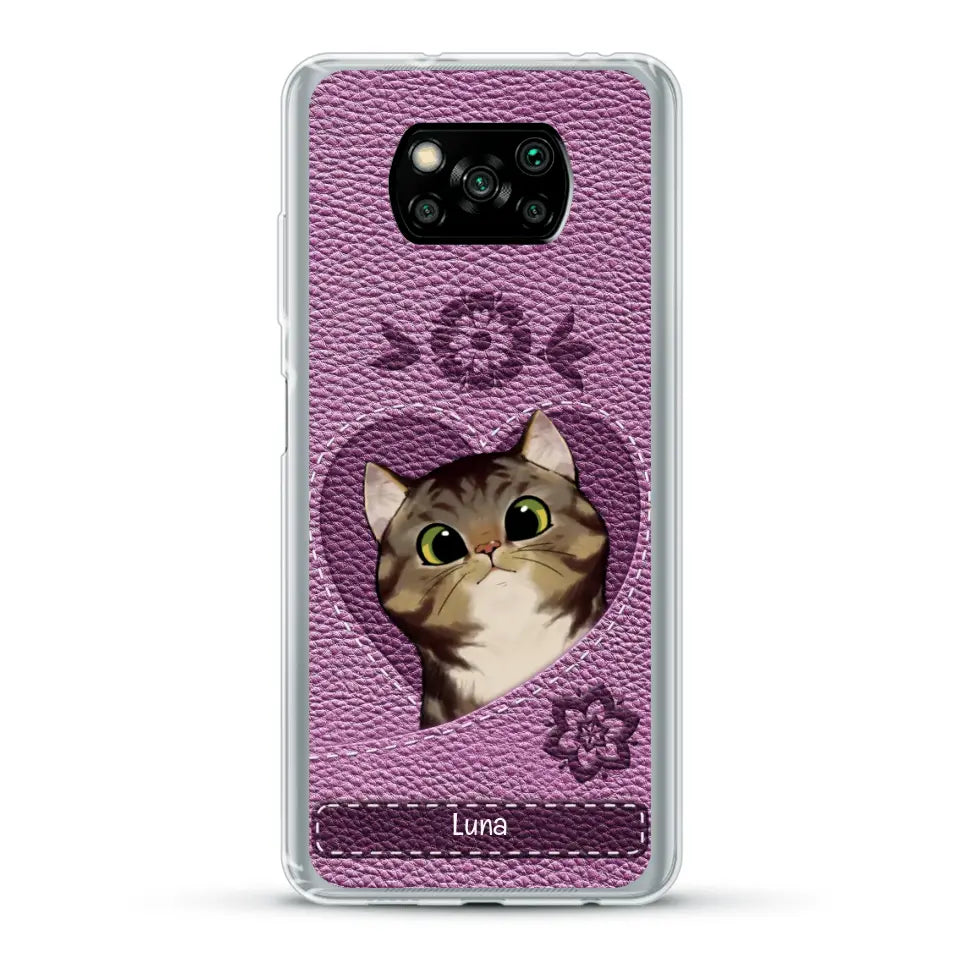 Corazón felino efecto cuero - Funda personalizada