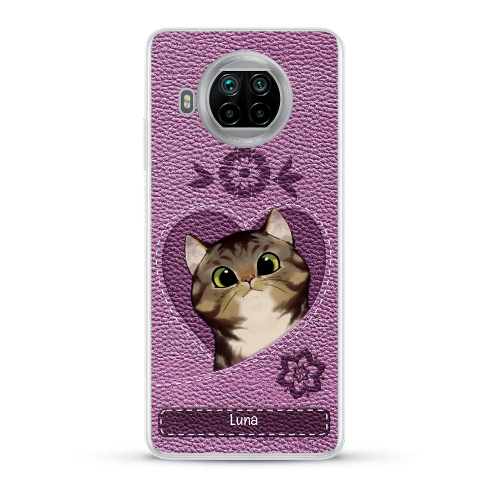 Corazón felino efecto cuero - Funda personalizada