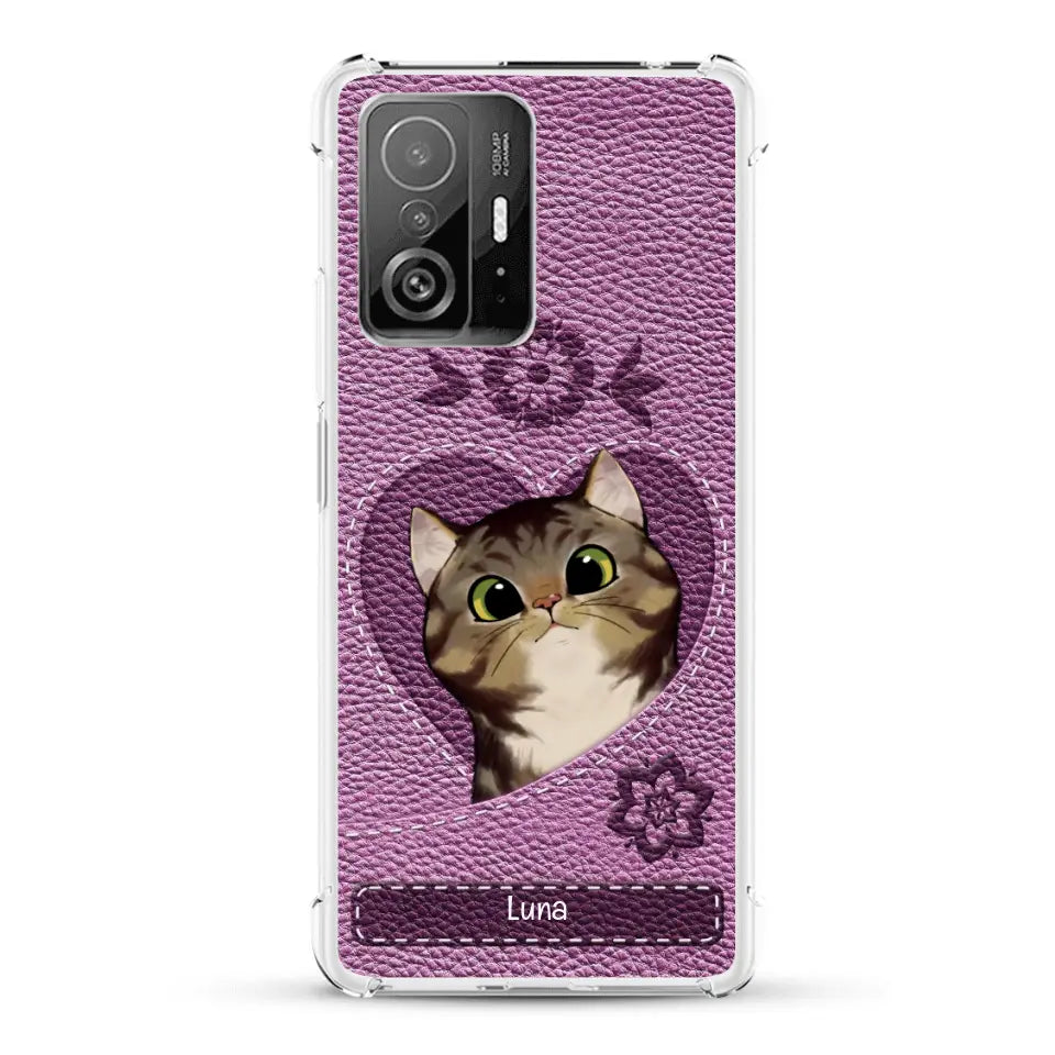 Corazón felino efecto cuero - Funda personalizada