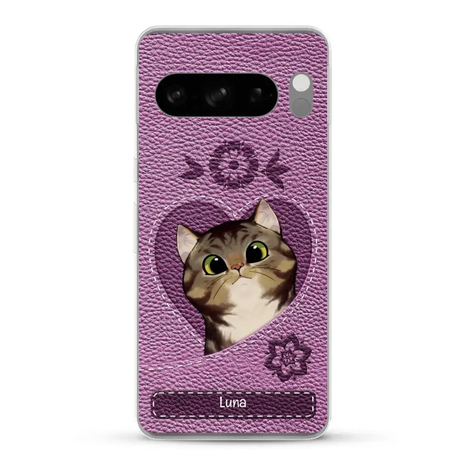 Corazón felino efecto cuero - Funda personalizada