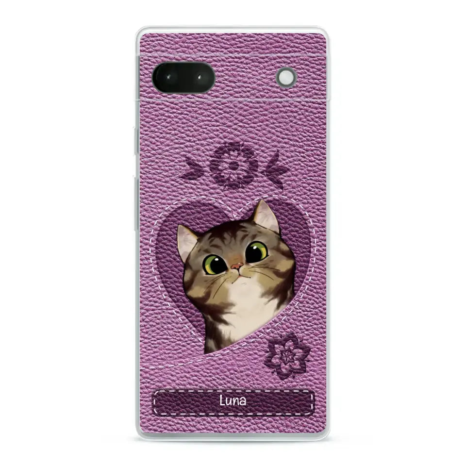 Corazón felino efecto cuero - Funda personalizada