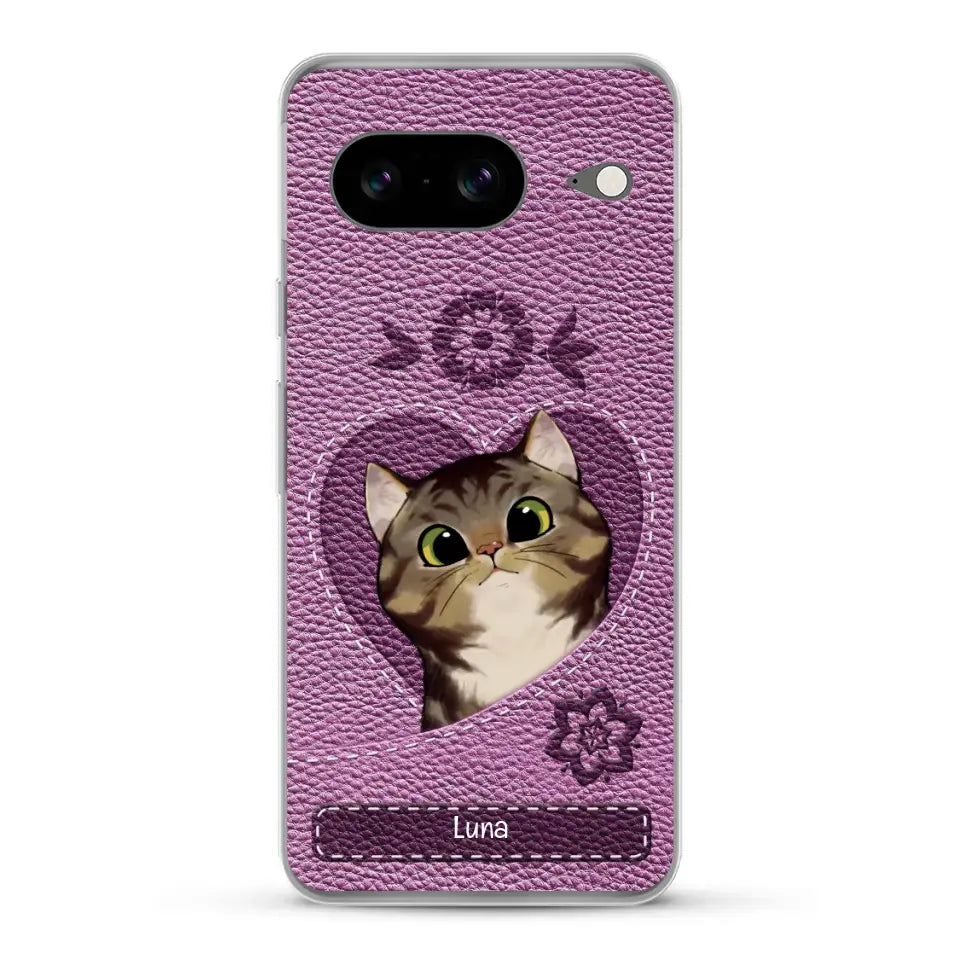 Corazón felino efecto cuero - Funda personalizada