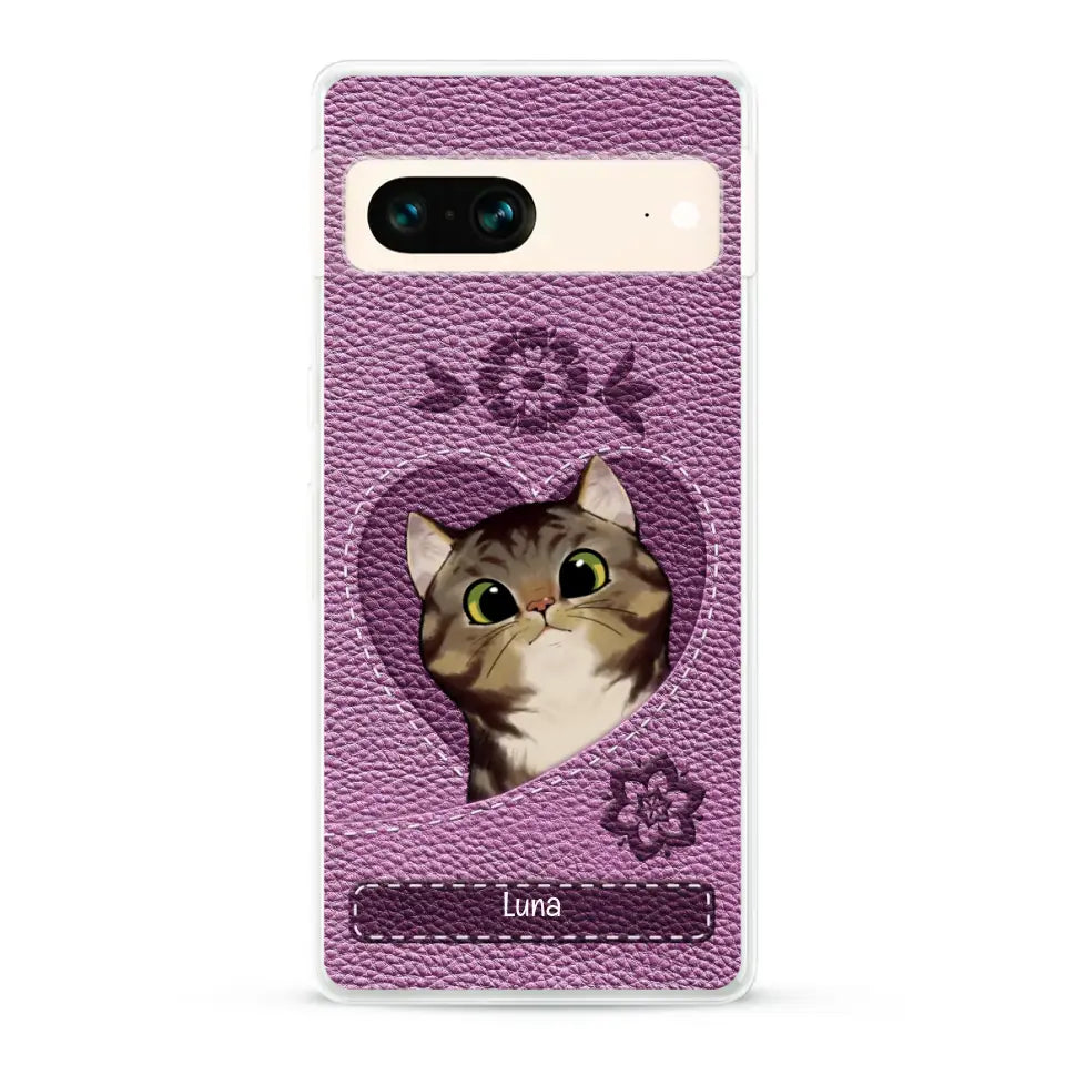 Corazón felino efecto cuero - Funda personalizada
