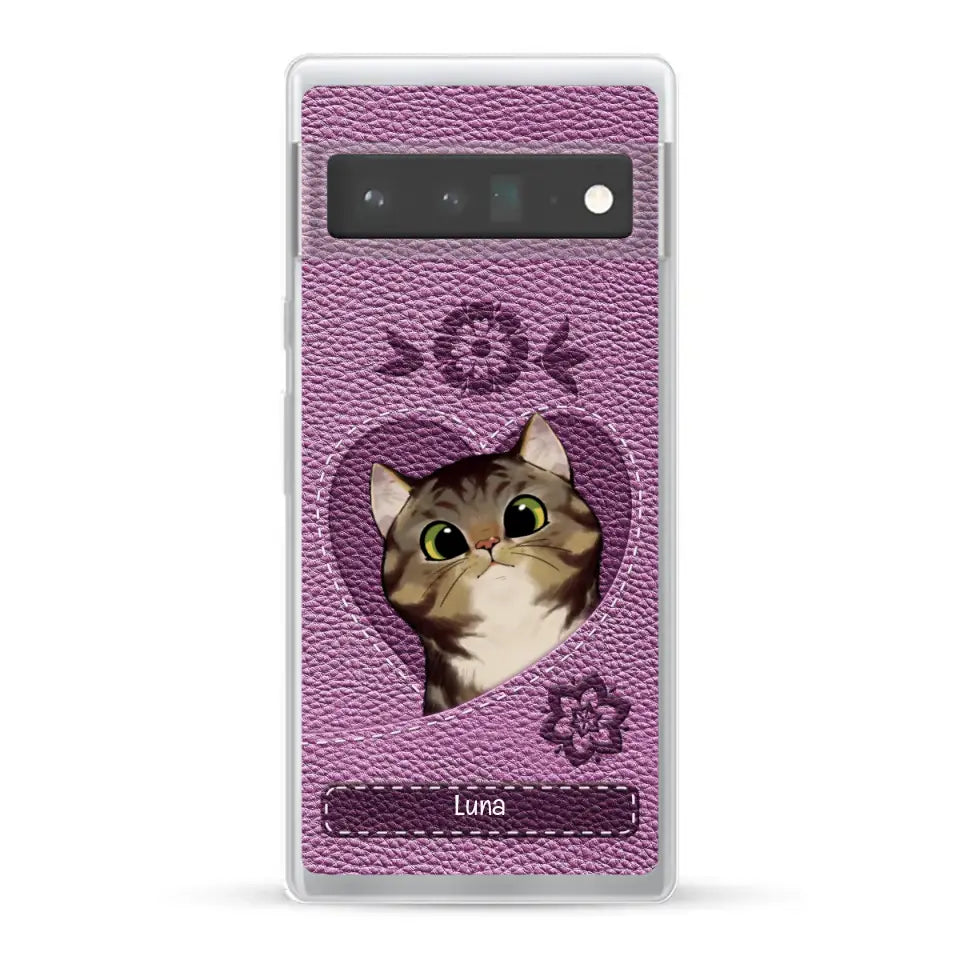 Corazón felino efecto cuero - Funda personalizada