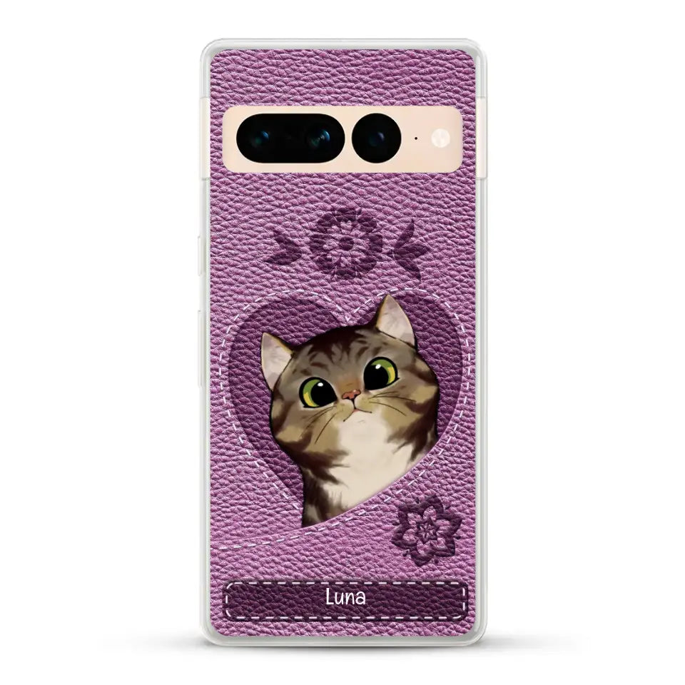 Corazón felino efecto cuero - Funda personalizada