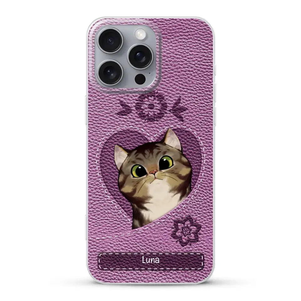 Corazón felino efecto cuero - Funda personalizada