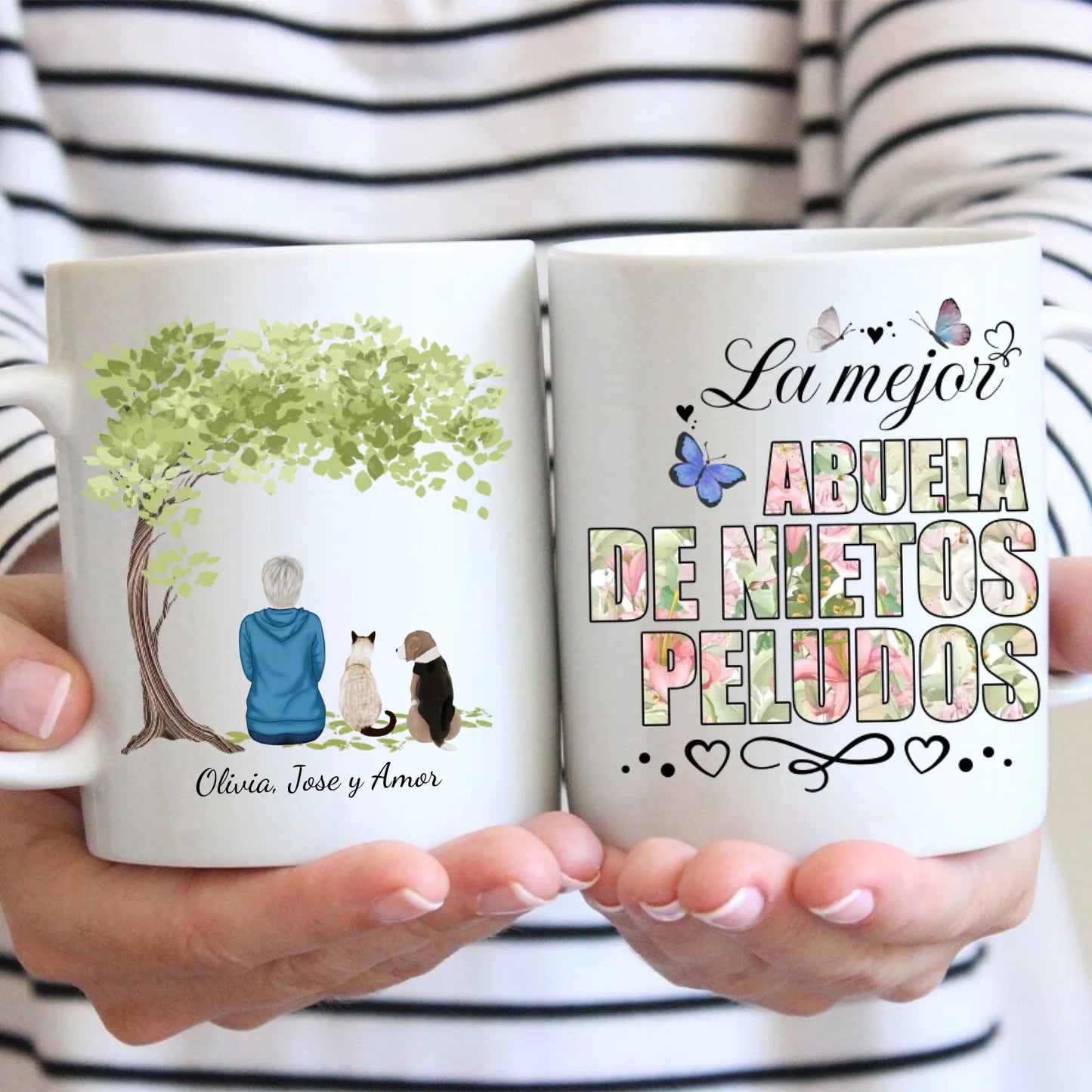 La mejor abuela de nietos peludos (floreada) - Taza personalizada