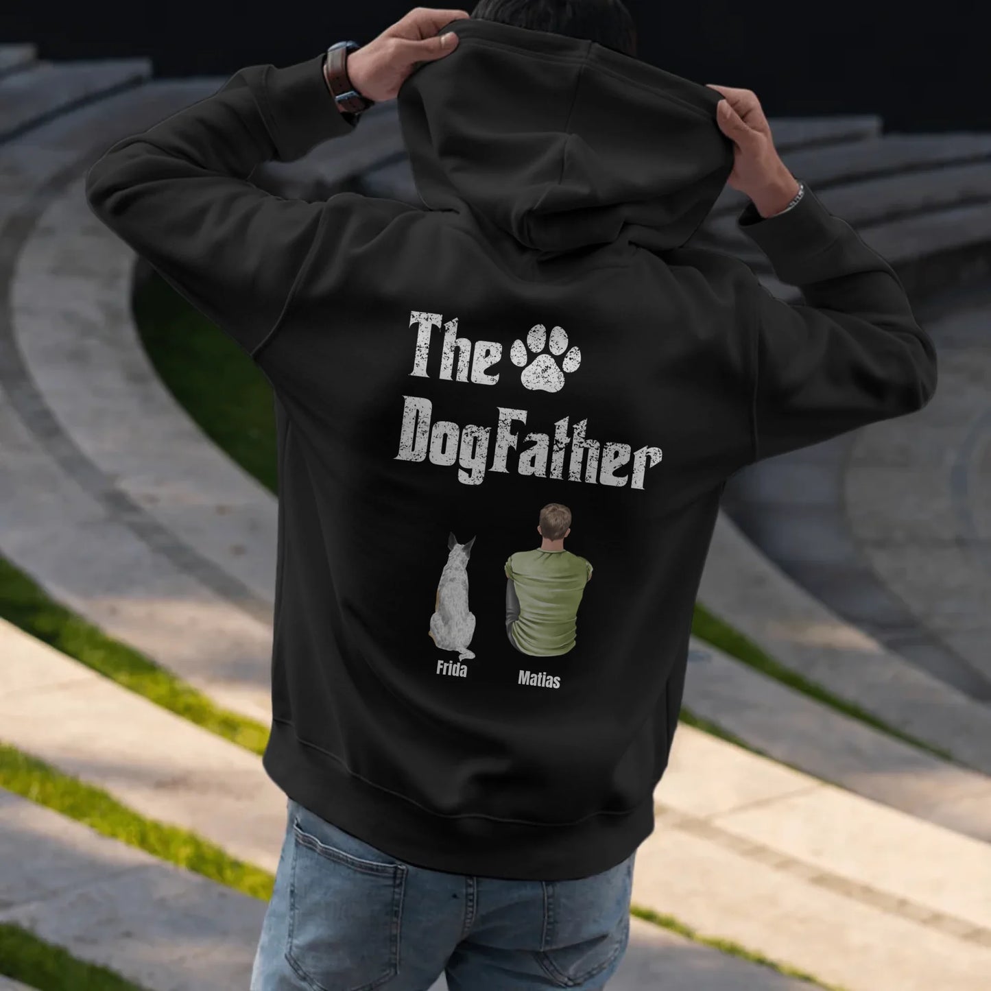 Man putting on hoodie - Black