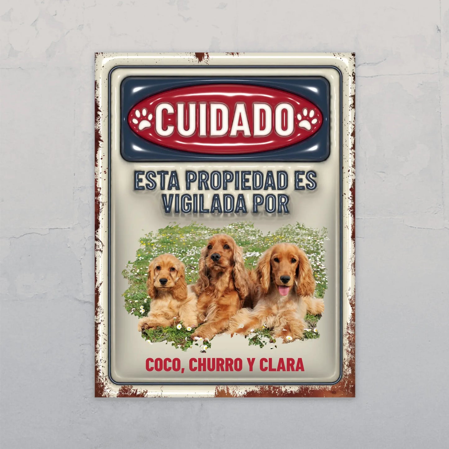 Cuidado (efecto 3D) - Placa para puerta personalizada