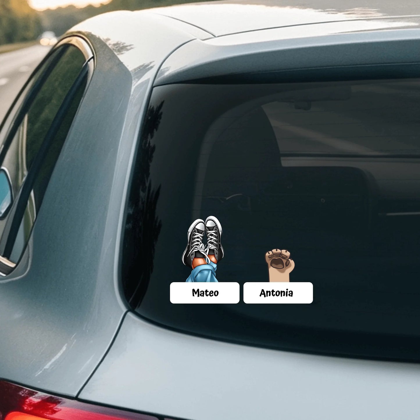 Zapatos y patas - Pegatina para coche personalizada