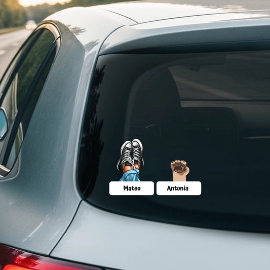 Zapatos y patas - Pegatina para coche personalizada