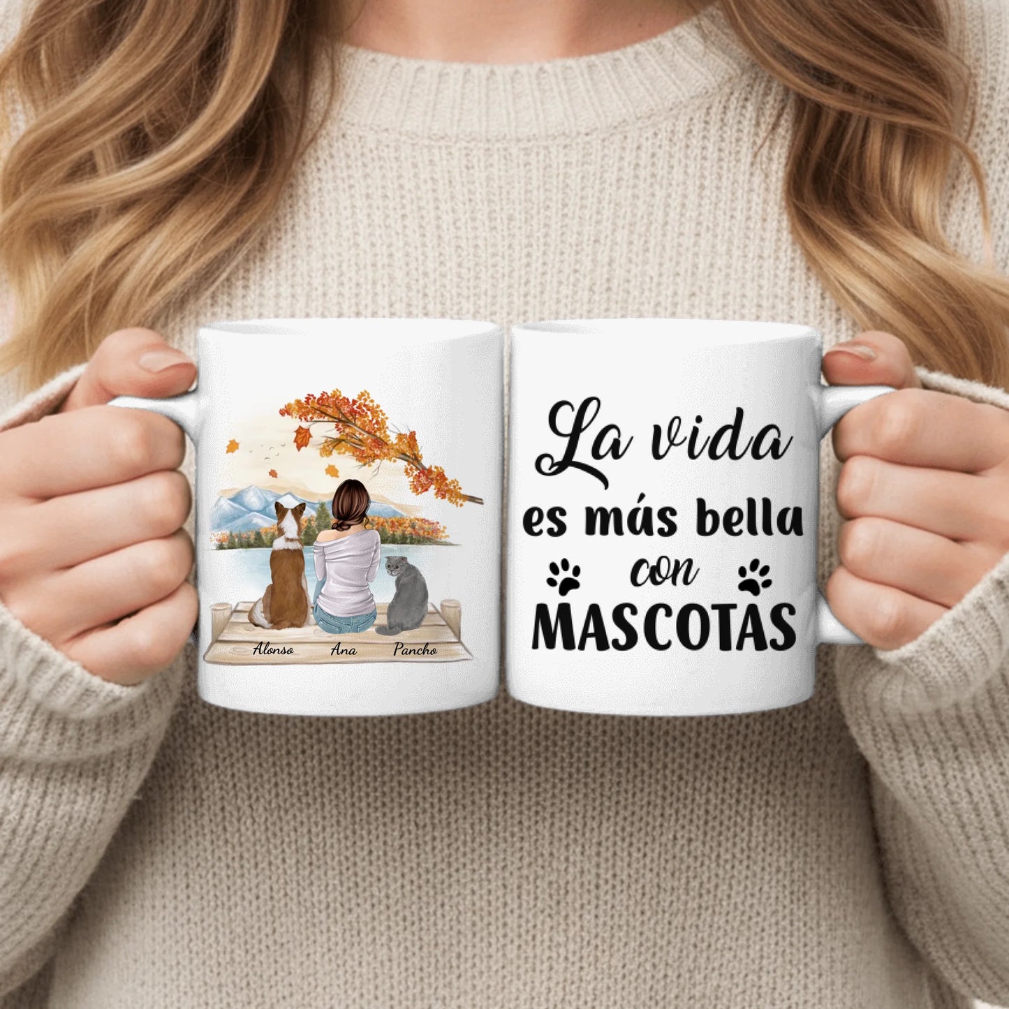 Mujer con mascota - Taza personalizada