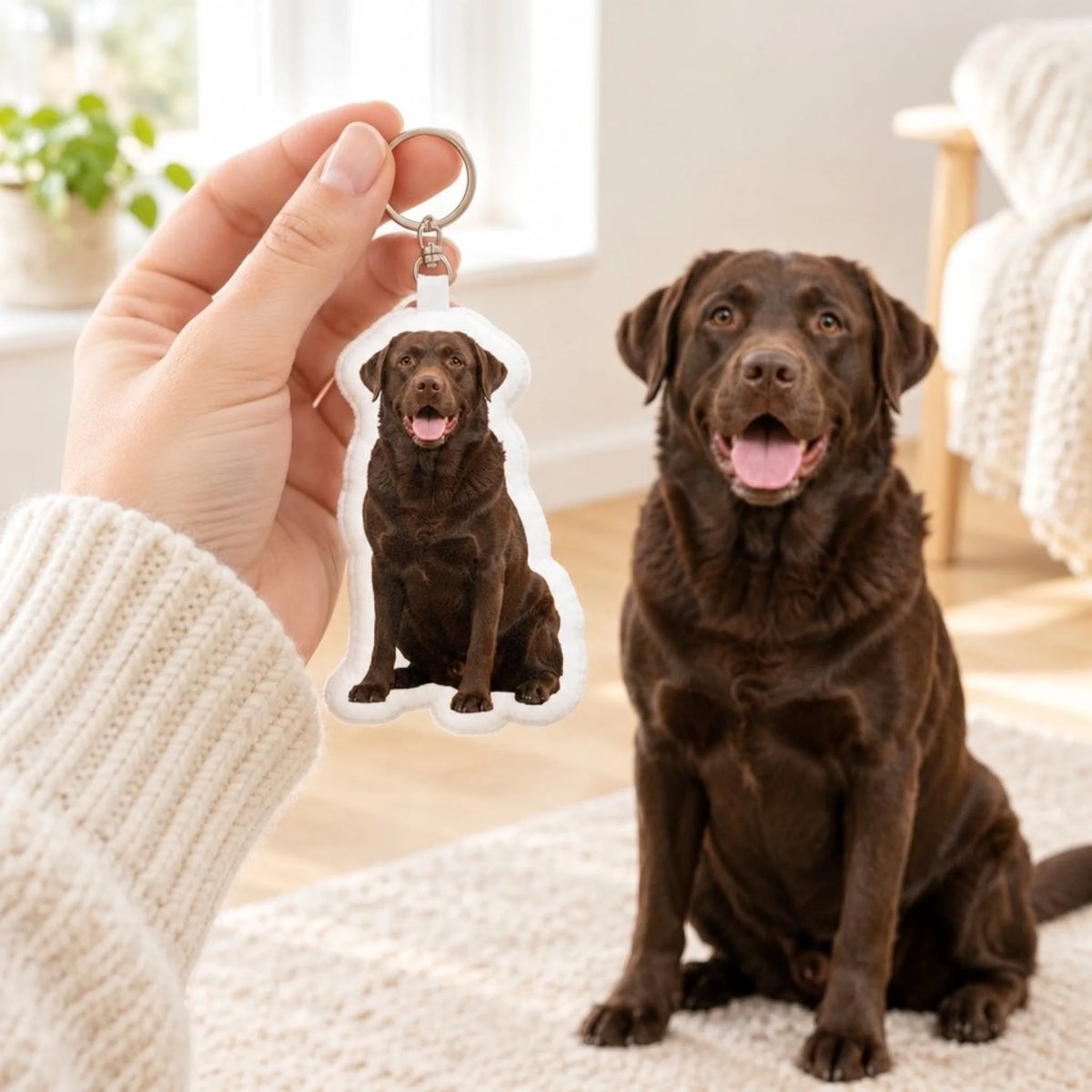 Llavero con forma personalizado – Tu foto con tu perro - en la mano - Pet Printed